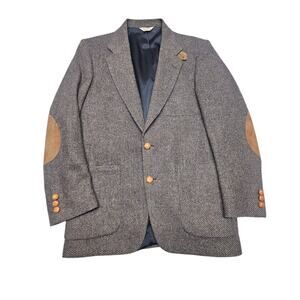 Vtg Kenneth Roberts Pure Wool Tweed Sport Coat Elbow Patches 38R Dark Academia